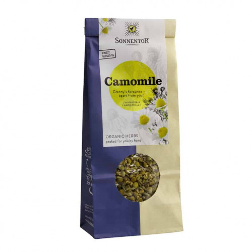 Front view of a packet of Sonnentor Organic Camomile Flowers Loose (50g)