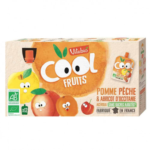 Box of Vitabio Cool Fruit - Apple, Peach & Apricot Juice, 12 x 90g