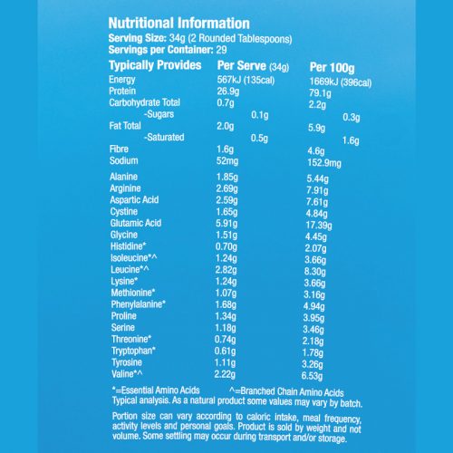 Ezyprotein Organic Vanilla Protein Powder 1kg nutritional info