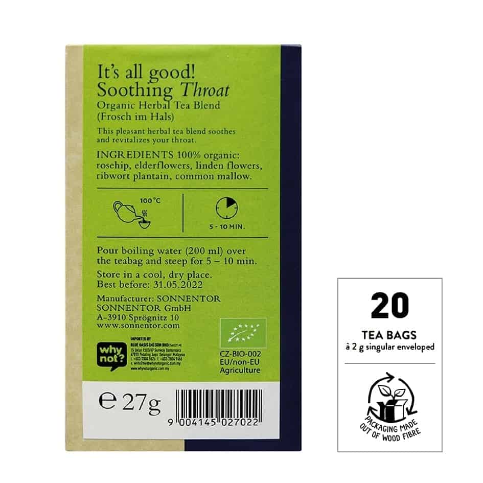 Sonnentor Organic Soothing Throat Tea, 18 tea bags