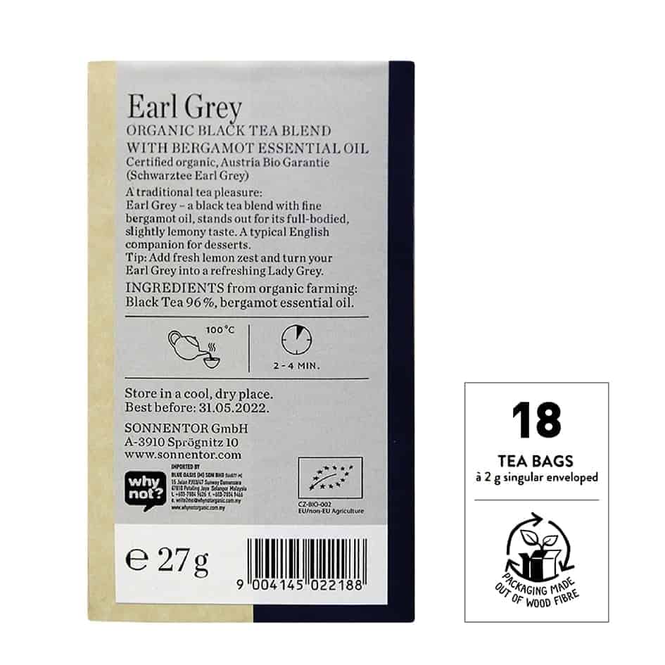 Sonnentor Organic Earl Grey Black Tea, 18 tea bags
