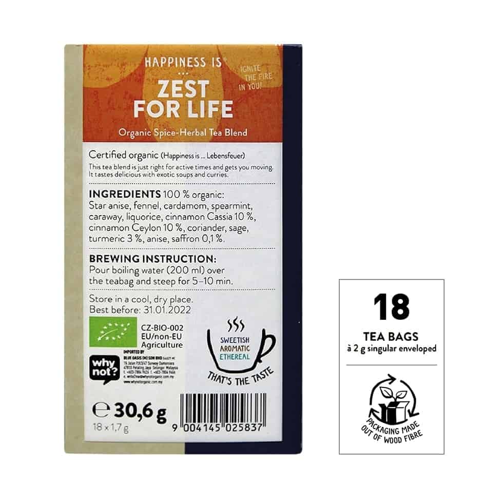 Sonnentor Organic Happiness is... Zest for Life Tea Blend, 18 tea bags