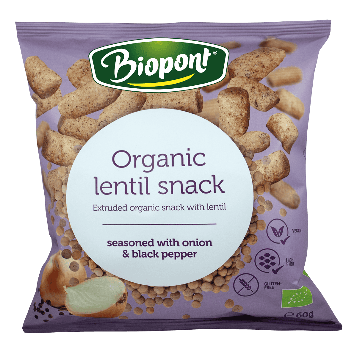 Biopont Organic Lentil Snack Seasoned with Onion & Black Pepper, 60gm